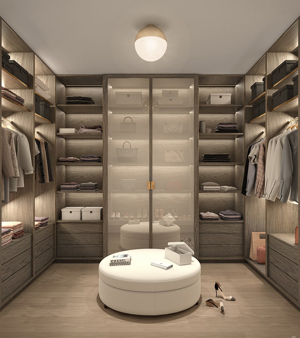 rendering of the large walkin closet at one park
