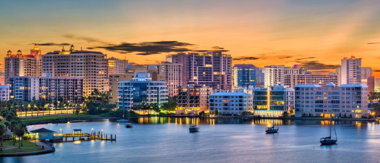 sunsetting over downtown sarasota and the bay
