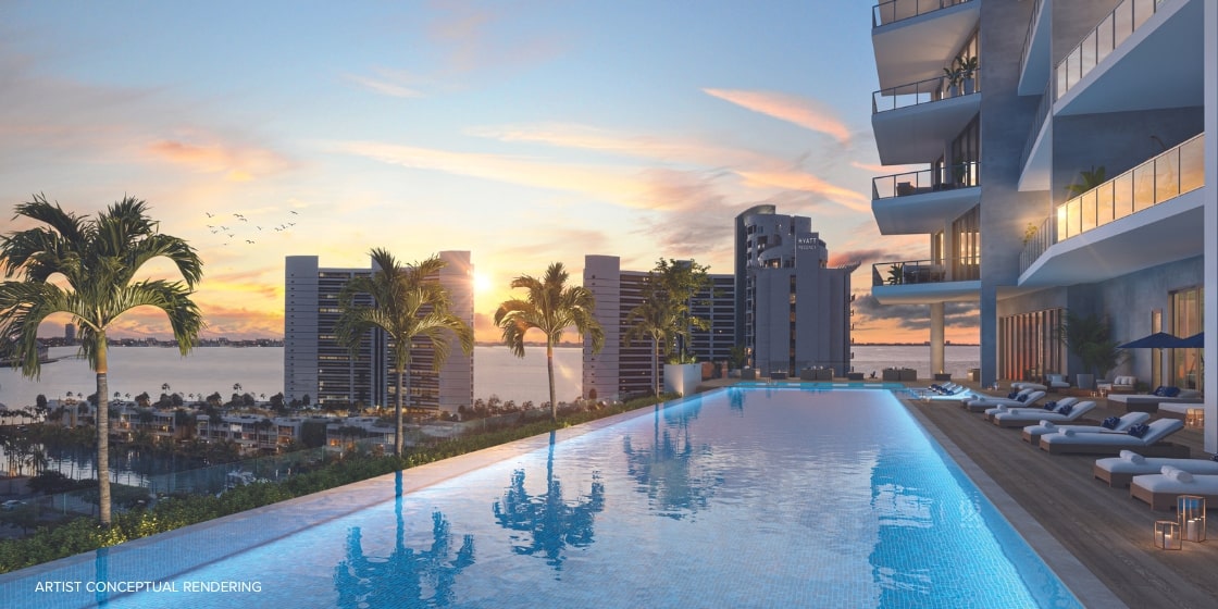 The infinity pool at One Park Sarasota - Luxury Condominium