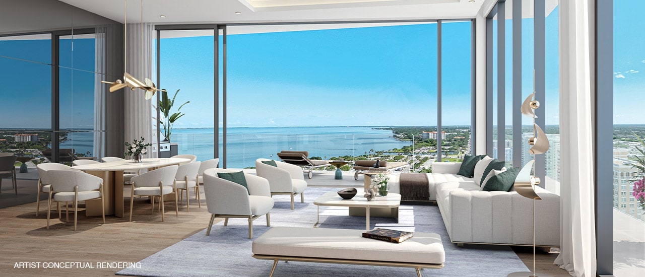 one park residence interior rendering with downtown sarasota views