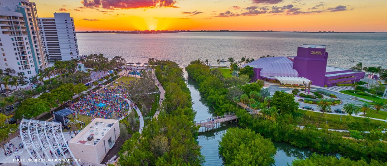 Aerial of the Bay Park in Downtown Sarasota FL