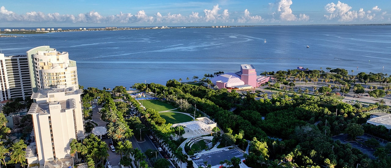 aerial of sarasota florida and the van wezel