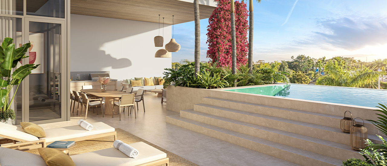 Aerial view of Sarasota waterfront with high-rise buildings and bay