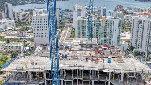 One Park Construction Rooftop Concrete Finishing Aerial Facing South