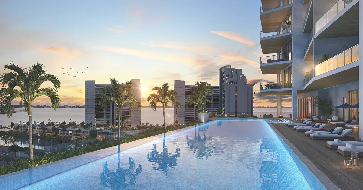One Park Sarasota Elevated Pool Deck Sunset